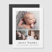 Modern Name Foto Collage Baby Vielen Dank Magneteinladung (Vorne/Hinten)