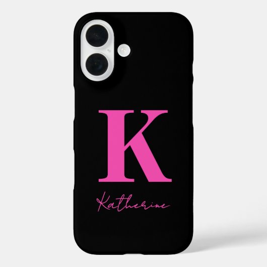 Modern Name Initial Black Pink Personalize Case-Mate iPhone Hülle (Rückseite)