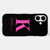 Modern Name Initial Black Pink Personalize Case-Mate iPhone Hülle (Rückseite (Horizontal))