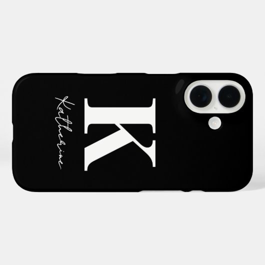 Modern Name Initial Black White Personalize Case-Mate iPhone Hülle (Rückseite (Horizontal))