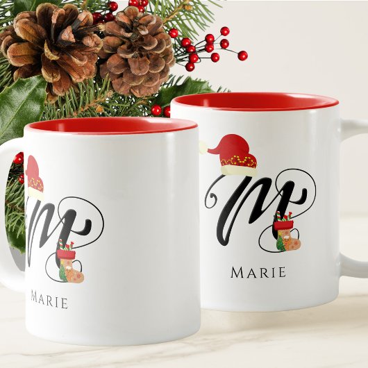 Modern Name Initial Monogram Letter M Christmas Zweifarbige Tasse