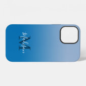 Modern Name Monogram Hell- zu Dunkelblauer Farbver iPhone Hülle (Rückseite (Horizontal))