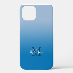 Modern Name Monogram Hell- zu Dunkelblauer Farbver iPhone 12 Hülle