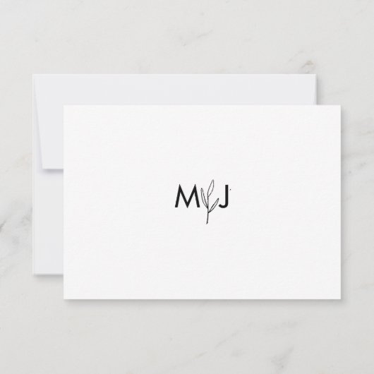 Modern Name Monogram with Leaf Scripted  RSVP Karte (Rückseite)