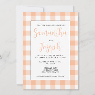 Modern Name Peach Gingham Country Wedding Einladung