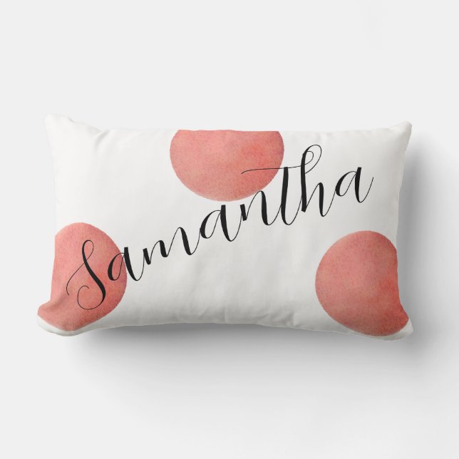 Modern Name Script Rose Gold Watercolor Polka Dots Lendenkissen (Vorderseite)