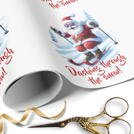 Modern Name Ski Santa Claus Funky Spaß Weihnachten Geschenkpapier