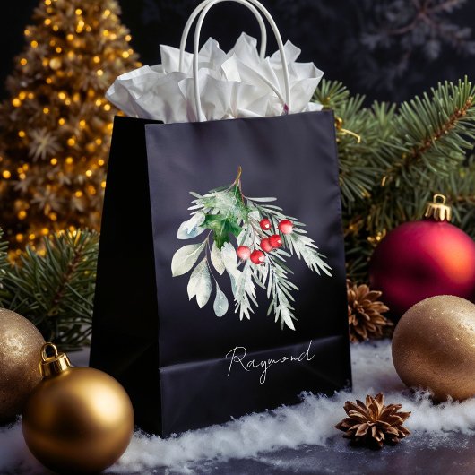 Modern Name Watercolor Script Frohe Weihnachten Mittlere Geschenktüte