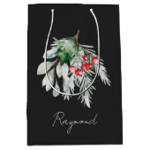 Modern Name Watercolor Script Frohe Weihnachten Mittlere Geschenktüte (Vorderseite)