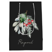 Modern Name Watercolor Script Frohe Weihnachten Mittlere Geschenktüte (Rückseite)