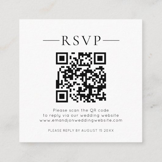 Modern Names QR Code Black White Wedding RSVP Begleitkarte (Rückseite)