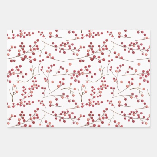 Modern Natural Red Berry Watercolor Geschenkpapier Set (Vorderseite)
