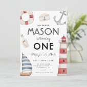 Modern Nautic Birthday Party Sailboat Einladung (Stehend Vorderseite)