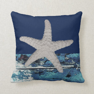 Modern Nautic Navy Blue Beach Starfish Kissen