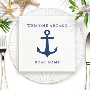 Modern Nautic White Navy Blue Anchor Boat Serviette