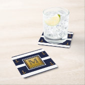 Modern Nautical Anchor Blue White Gold Monogram Rechteckiger Pappuntersetzer (Vor Ort)