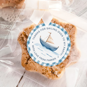 Modern Nautical Blue Boy 1. Geburtstag Runder Aufkleber