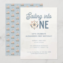 Modern Nautical Blue Pastel Kinder 1 Geburtstag