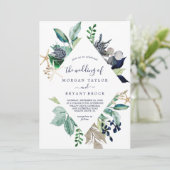 Modern Nautical Greenery Diamond All in 1 Wedding Einladung (Stehend Vorderseite)