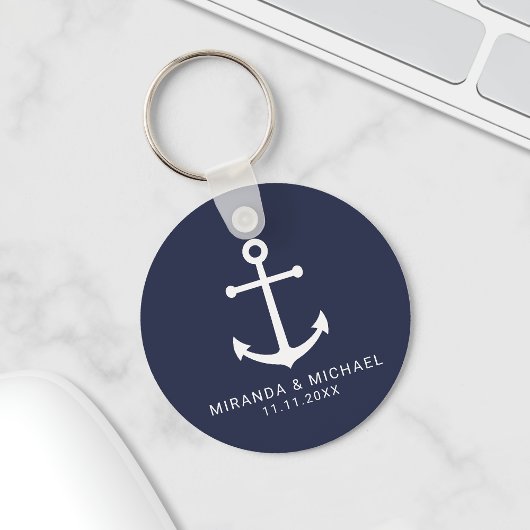 Modern Nautical Navy Blue Anchor Wedding Favor Schlüsselanhänger