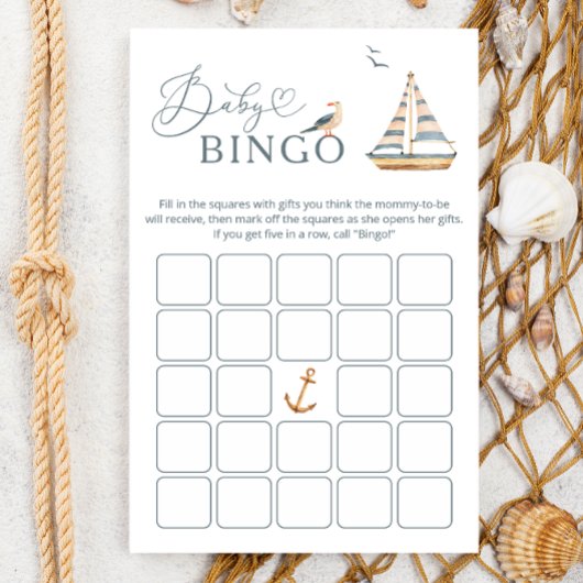 Modern Nautical Sailboat Baby Showspiel BINGO Flyer