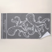 Modern Nautical White Octopus Octopus grau Strandtuch (Vorderseite)