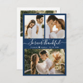 Modern Navy 3 Foto Collage Wedding Danke Karte (Vorne/Hinten)