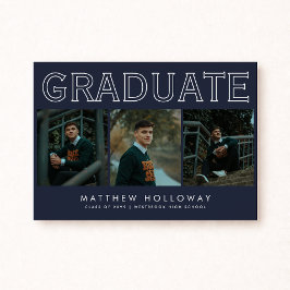 Modern Navy 3 Photo Graduation Announcement Einladung