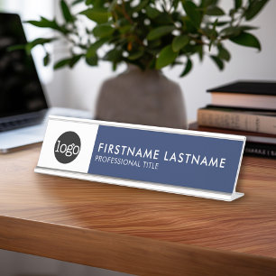 Modern Navy Blau und Weiß - Logo hinzufügen, Nam Schreibtischnamensplakette