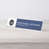 Modern Navy Blau und Weiß - Logo hinzufügen, Name, Schreibtischnamensplakette (Vorderseite )