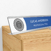 Modern Navy Blau und Weiß - Logo hinzufügen, Name, Schreibtischnamensplakette