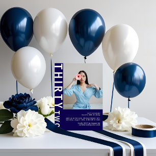 Modern Navy Blue 32. Geburtstag Foto Einladung