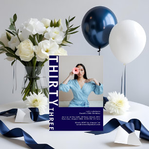 Modern Navy Blue 33. Geburtstag Foto Einladung