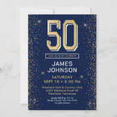 Modern Navy Blue 50. Geburtstag Einladung (Vorderseite)
