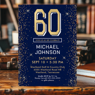 Modern Navy Blue 60. Geburtstag Einladung