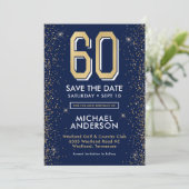 Modern Navy Blue 60. Geburtstag Save The Date (Stehend Vorderseite)