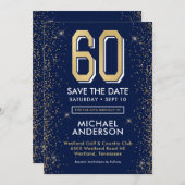 Modern Navy Blue 60. Geburtstag Save The Date (Vorne/Hinten)