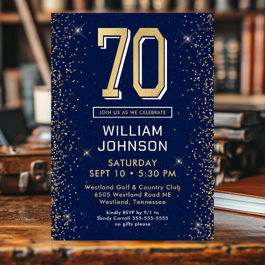 Modern Navy Blue 70. Geburtstag Einladung