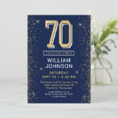 Modern Navy Blue 70. Geburtstag Einladung (Stehend Vorderseite)