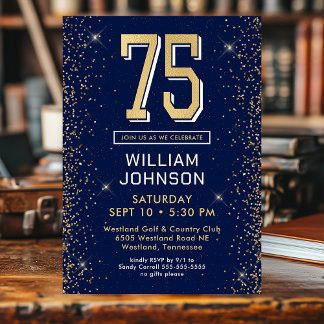 Modern Navy Blue 75. Geburtstag Einladung