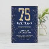Modern Navy Blue 75. Geburtstag Save The Date (Stehend Vorderseite)