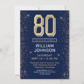 Modern Navy Blue 80. Geburtstag Einladung (Vorderseite)
