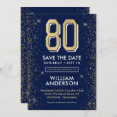Modern Navy Blue 80. Geburtstag Save The Date (Vorne/Hinten)