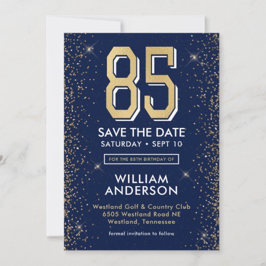 Modern Navy Blue 85. Geburtstag Save The Date (Vorderseite)