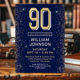 Modern Navy Blue 90. Geburtstag Einladung