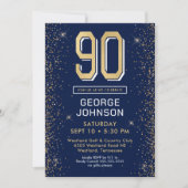 Modern Navy Blue 90. Geburtstag Einladung (Vorderseite)