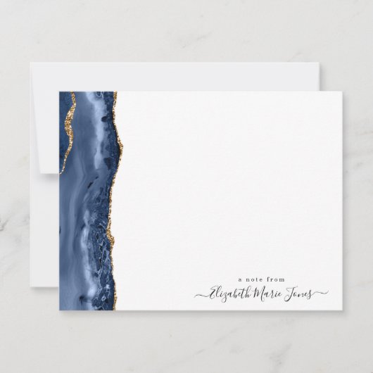 Modern Navy Blue Agate Marble Gemstone Script Name Mitteilungskarte (Vorderseite)