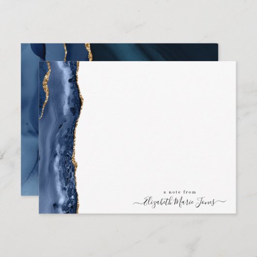Modern Navy Blue Agate Marble Gemstone Script Name Mitteilungskarte (Vorne/Hinten)