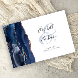 Modern Navy Blue Agate Rose Gold Script Gästebuch