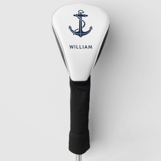 Modern Navy Blue Anchor Nautical Personalized Golf Headcover (Vorderseite)
